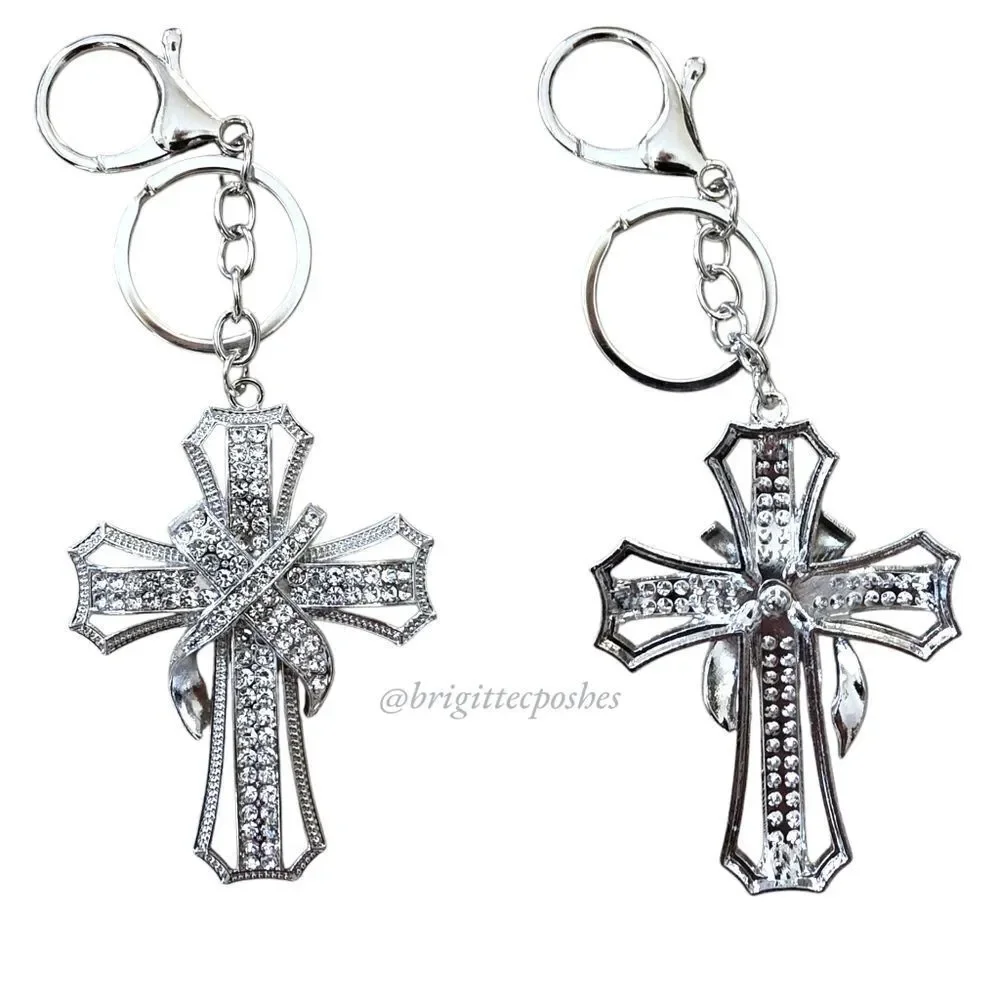 CHRISTIAN CROSS Sparkling Embellished Silver Tone Keychain
